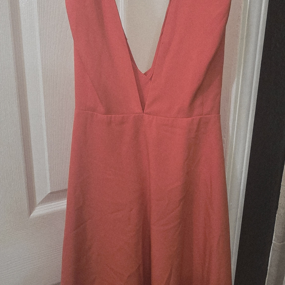 Elegant Coral V-Neck Dress